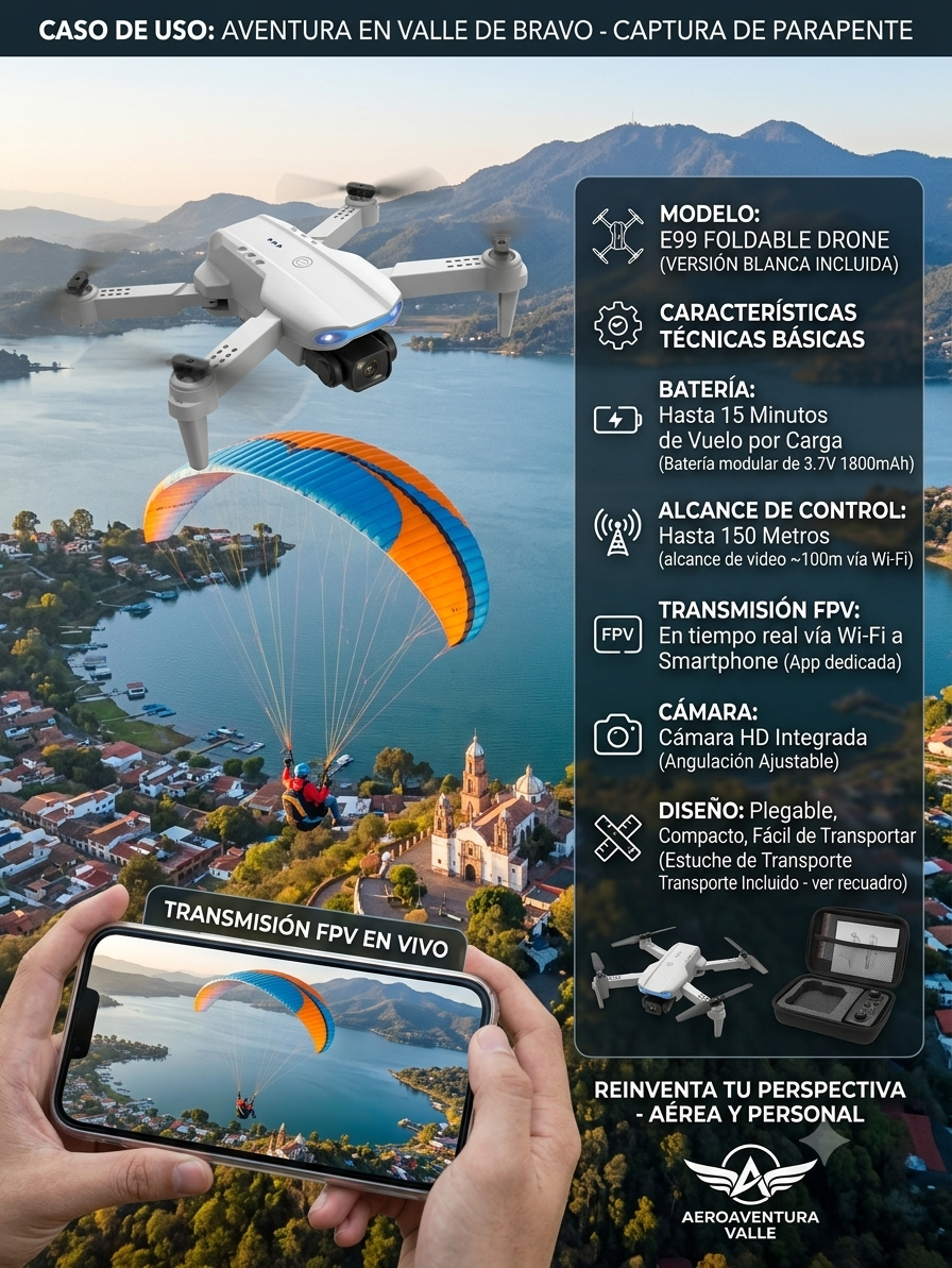 Dron Plegable E99 HD con Cámara FPV en Vivo y Estuche