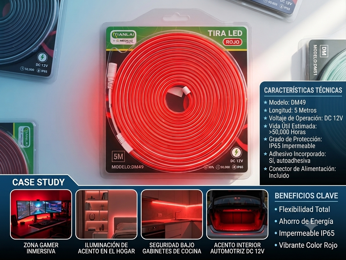 Tira LED Rojo Vibrante TIANLAI DM49