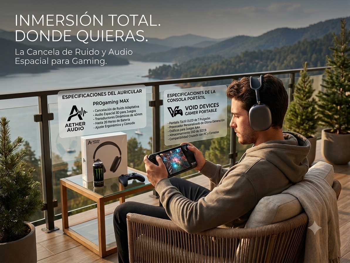 Kit Gamer Premium Audífonos inalámbricos Aether MAX + Consola VOID