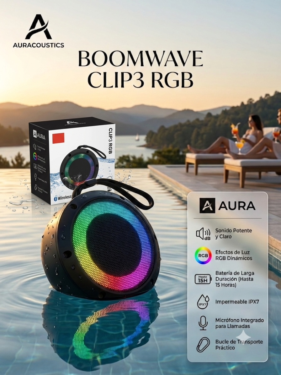 Bocina Altavoz Impermeable AURA BOOMWAVE CLIP3 RGB