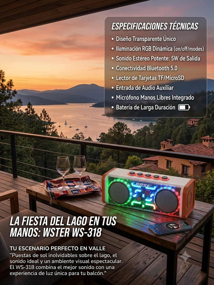 Bocina Altavoz Bluetooth WSTER WS-318 Transparente RGB