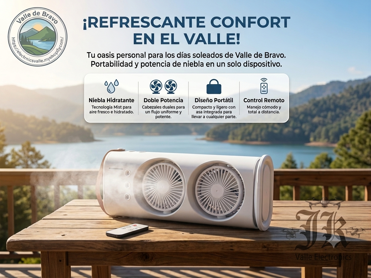 🔥 ¡Nuevo! Ventilador Dual Portátil con Niebla & Control Remoto