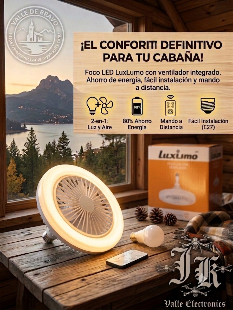 💡🌬️ Foco LED con Ventilador LuxLumo MR 2-en-1 con Control Remoto 🌬️💡