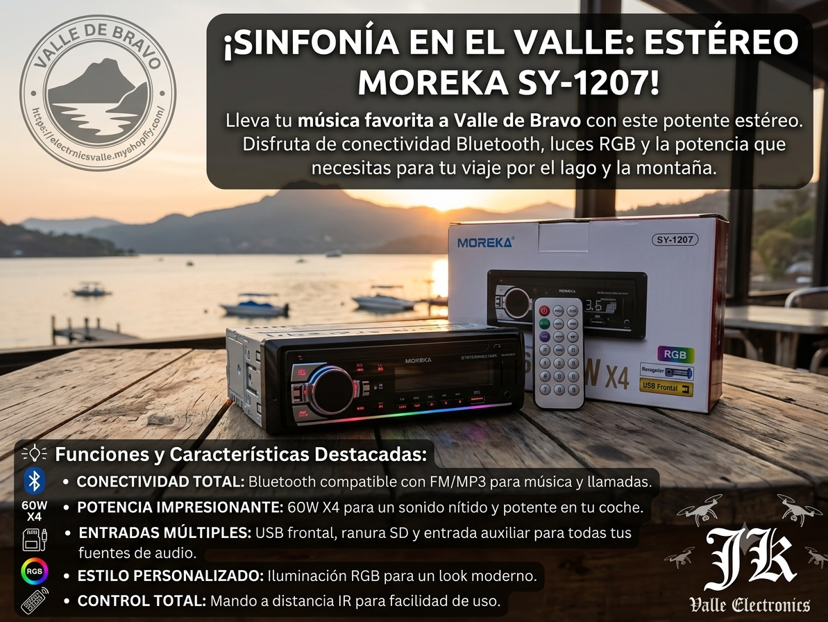 🎵 Autoestéreo Moreka SY-1207 Bluetooth RGB - Potencia 60Wx4 🎵