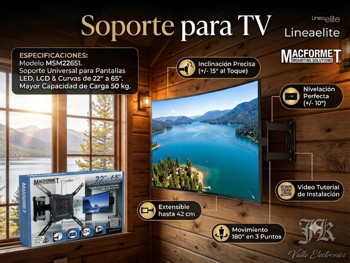 Soporte Articulado para Pantalla MACFORMET Lineaelite MSM22651 - Para TV de 22" a 65"